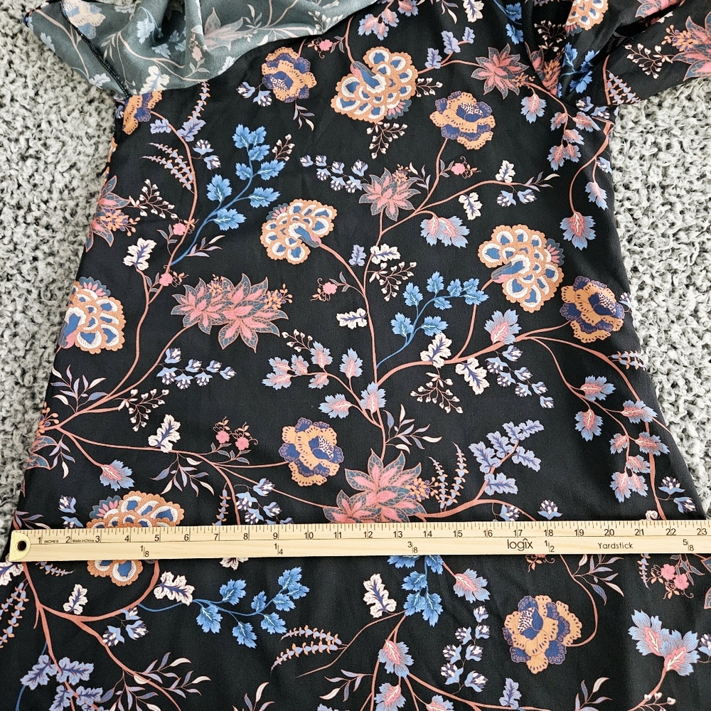 Ella Moon One Shoulder Mini Dress Large L Floral Ruffle Bow Tie Neck Blue Pink - Picture 12 of 15